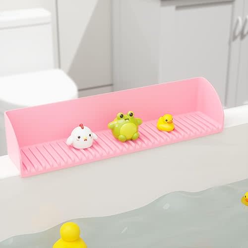 Protector contra salpicaduras de bañera para niños, paquete de 2 protectores de silicona para salpicaduras de agua con 4 ventosas, soporte para bandeja de juguetes de baño, estante de bañera para