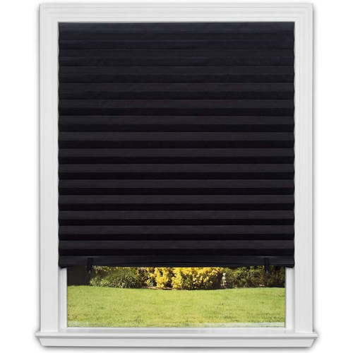 Redi Shade Self-Adhesive Temporary Blinds, Original Blackout Pleated Paper Shade, Cordless Cut-to-Fit, 36x72 in Black
