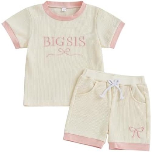 MERSARIPHY Big Sister Little Sister Matching Outfit Toddler Baby Girl Waffle Knit Short Sleeve Tops Shorts Set Summer Clothes