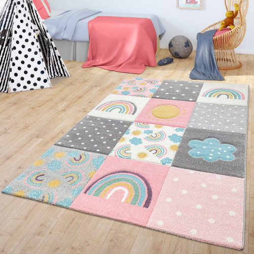 Paco Home Colorful Kids Rug For Girls Room With Rainbows & Clouds In Pink & Reviews | Wayfair