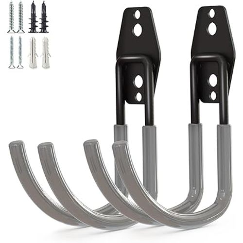 Garage Storage Utility Hooks,Garage Garden Tool Organizer,Steel Wall Mount Hooks, Large Garden U Hooks (2 Pack) (Type-2-Gray)