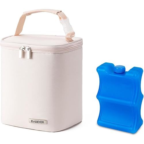 Breastmilk Cooler Bag with Ice Pack Fits 4 Baby Bottles Up to 9 Ounce, Baby Bottle Bag Great for Nursing Mom Daycare, Cream