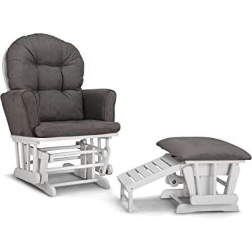 Graco Parker Semi-Upholstered Glider and Nursing Ottoman, White/Gray Cleanable Upholstered Comfort Rocking Nursery Chair with Ottoman