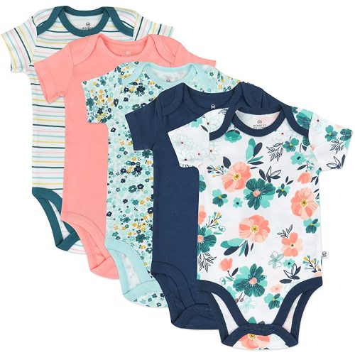 HonestBaby baby-girls 5-pack Short Sleeve Bodysuits One-piece 100% Organic Cotton
