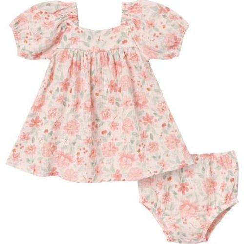 Modern Moments™ By Gerber Baby Girls' 2-piece Puffed Sleeve Dress And Diaper Cover Set, Teal Ditsy Floral, 0-3 Months