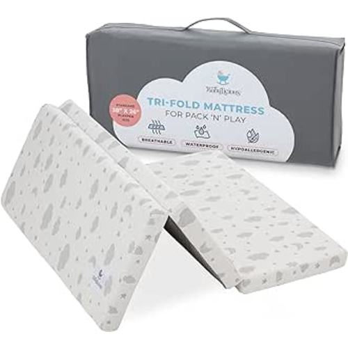 Waterproof Pack and Play Mattress Topper - 38" x 26" 1.5" - Trifold Style - Breathable Soft Bamboo - Portable Trifold Playard Mattress Topper- Baby Foam Playpen Mattresses for Babies : Baby