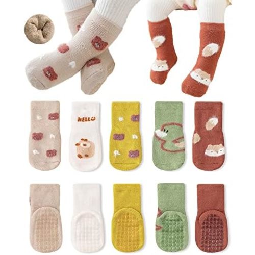 Baby Non-skid Grip Socks Toddler Socks Warm Thick Anti Skid Slipper Crew Socks for Girls Boys Newborn Infant