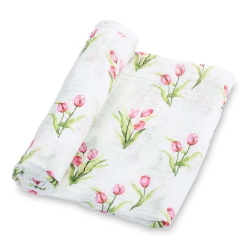LollyBanks Tulip Harmony Baby Muslin Swaddle Blanket-47" x 47" -1 Pack