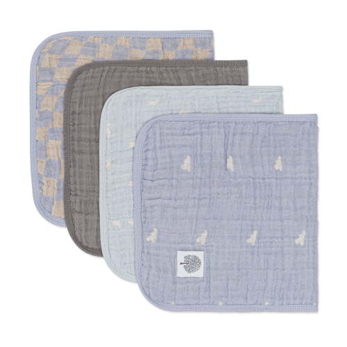 Parker Baby Muslin Cotton Burp Cloths - 4 Pack Large Cotton Burping Clothes for Boys - Cloud Set