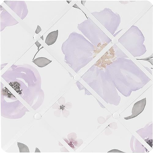 Sweet Jojo Designs Lavender Purple, Pink, Grey and White Fabric Memory Memo Photo Bulletin Board for Watercolor Floral Collection - Rose Flower