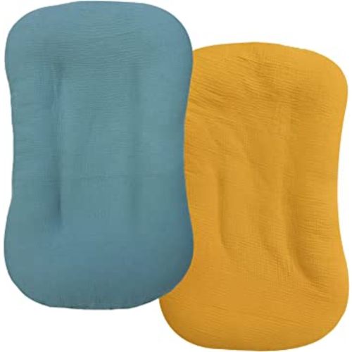Muslin Baby Lounger Cover 2 Pack, Organic Cotton Removable Slipcover for Newborn,Baby Padded Lounger Infant Floor Seat Cover for Boys Girls (Blue Ginger)