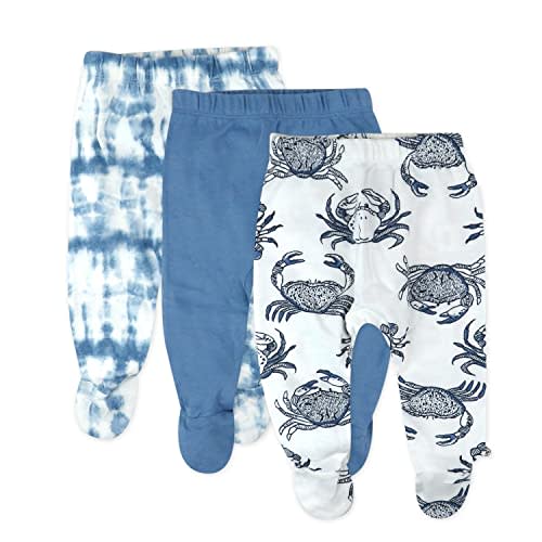 HonestBaby 3-Pack Footed Pants Roomy Fit Pull on Bottoms 100% Organic Cotton for Infant Baby Boys, Girls, Unisex