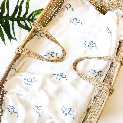 100% Organic Bamboo + Cotton Ocean Wave Baby Blanket or Swaddle, Surfer & Ocean Nursery Decor, The Big One Babyshower and Beachy Theme Gifts
