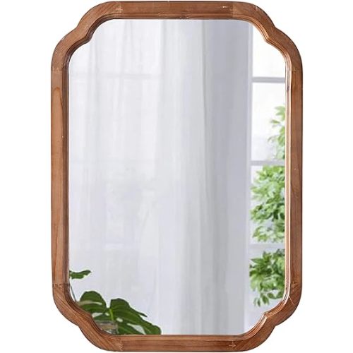 Farmhouse Mirrors for Wall Decor 17 X 24 Inch, Distressed Wood Frame Bathroom Mirrors for Over Sink, Decorative Arched Corner Rectangle Mirror for Home Decor Living Room Entryway