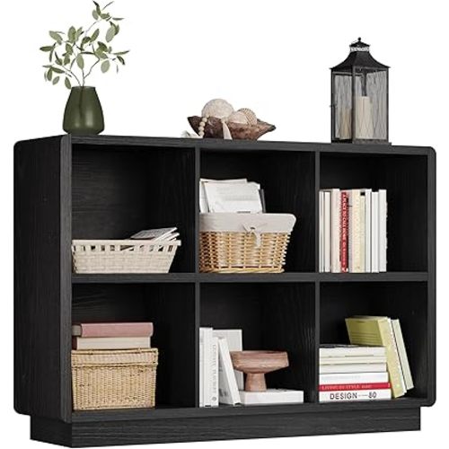 ChooChoo 6 Cube Storage Organizer, Wooden Bookcase with Storage, Cube Storage Bookshelf for Bedroom and Home Office, Black