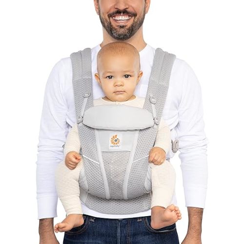 Ergobaby All Carry Positions Breathable Mesh Baby Carrier with Enhanced Lumbar Support & Airflow (7-45 Lb), Omni Breeze, Pearl Grey