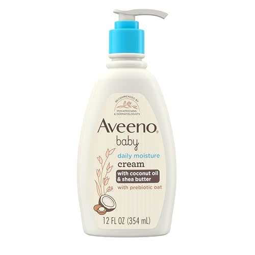 Aveeno Baby Daily Moisturizing Cream with Prebiotic Oat, Hypoallergenic Baby Lotion with Coconut Oil & Shea Butter Moisturizes Sensitive Skin for 24 Hours, Gentle Coconut Scent, 12 fl. oz