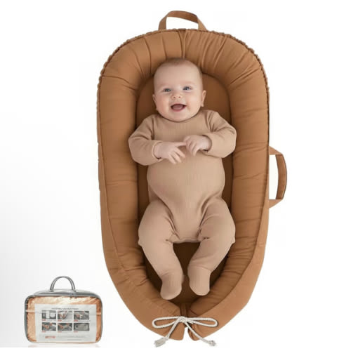 Baby Lounger - Infant Lounger for Newborn 0-24 Months, Pure Cotton Breathable Baby Nest Lounger, Newborn Essentials for Baby Boys & Girls, Portable Baby Lounger for Home and Travel