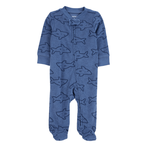 Baby Shark Print 2-Way Zip Terry Sleep & Play Pajamas - Navy - Carter's | Carter's