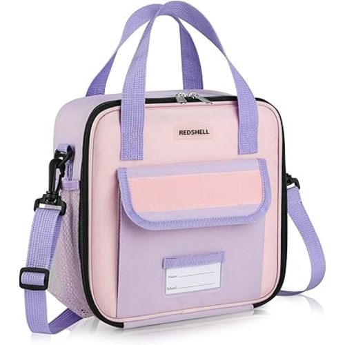 REDSHELL Tactical Lunch Box Kids, Large Insulated Lunch Bag for Girls, Cooler Lunchbag, Square Toddler Lunchbox, School Daycare Lunch Tote Pail with Water Bottle Holder Shoulder Strap, Purple