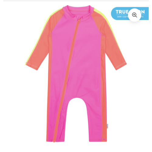 Sunsuit - Long Sleeve Romper Swimsuit | "Neon Pink/Orange"