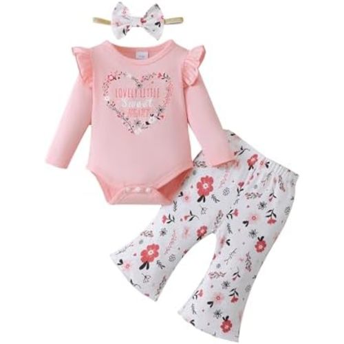 SUNNY PIGGY Baby Girl Clothes Ruffle Short Sleeve Romper Long Pants Set with Headband Newborn Infant Outfits