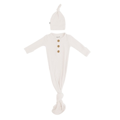 Ribbed Knotted Gown with Hat Set in Oat - Newborn