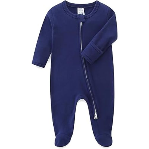 Baby Romper 100% Organic Cotton Pajamas One Piece Long Sleeve Zipper Footie Onesie for 0~12M Baby
