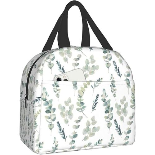 Giwawa Sage Insulated Lunch Bag for Women Green Leaf Reusable Lunch Box Freezable Cooler Thermal Waterproof Tote Bag for Women Work Camping Travel Fishing Picnic