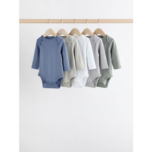 Grey/White Long Sleeve Bodysuits 5 Pack