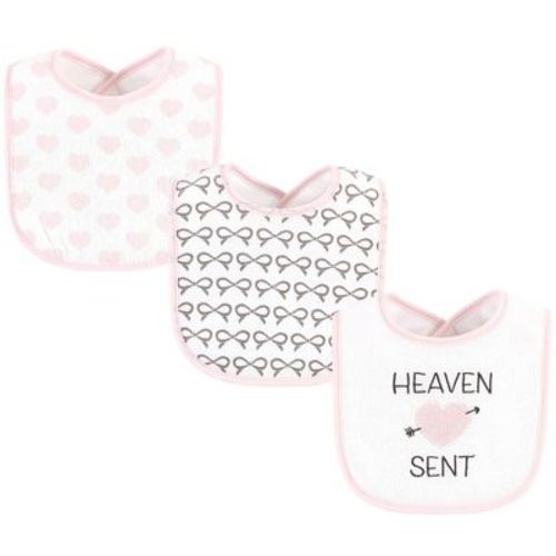 Hudson Baby Infant Girl Fiber Filled Drooler Bibs 3pk, Heaven Sent Heart Arrow, One Size