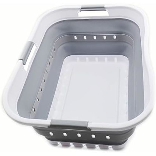 SAMMART 42L (11 gallon) Collapsible Plastic Laundry Basket - Foldable Pop Up Storage Container/Organizer - Space Saving Hamper/Basket (1, White/Grey)