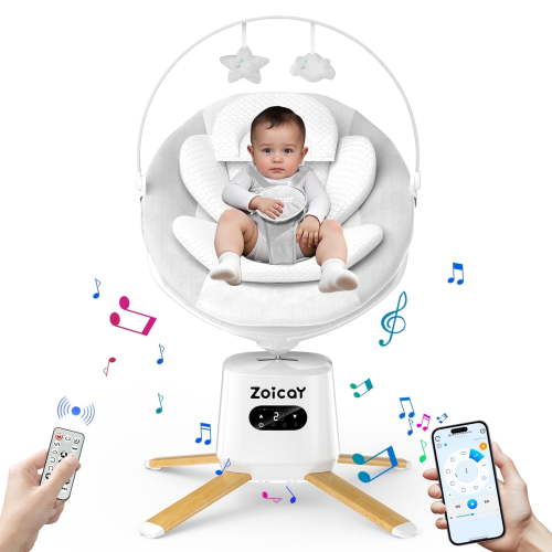 Zoicay Portable Baby Swing for Infants, 3D Swing Modes & 8 Speeds, APP Remote Control, 360° Rotating Seat, 6 Lullabies & Bluetooth Music, White