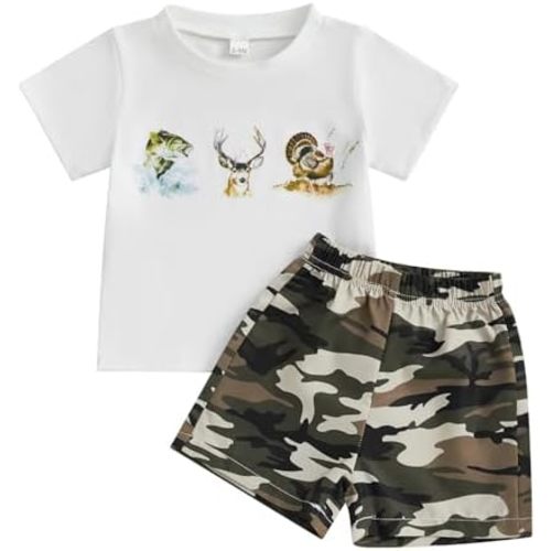 Kaipiclos Baby Boys Clothes Toddler Summer Outfits Short Sleeve Duck Print Pocket T-Shirt Tops and Shorts Farm Baby Clothes