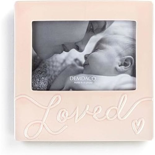 DEMDACO Loved 8 x 8 Inch Ceramic Wall or Tabletop Frame Pink Holds 4 x 6 Inch Photo