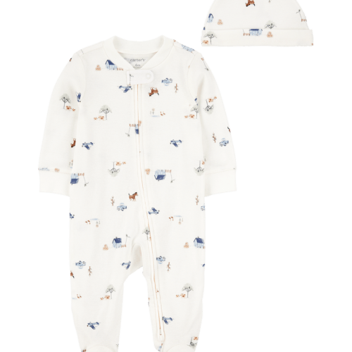 Ivory/Blue Baby 2-Piece 2-Way Zip Sleeper & Cap Set | Carter’s Oshkosh Canada