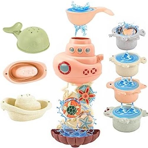 XITALAXU Bath Toys for Toddlers 1-3 Year Old Girl Boy Gifts,Baby Bathtub Water Bath Time Toy for Kids Age 2-4 with Lovely Sea Animals Stacking Cup,Birthday Gift for Infants 6-12 Months