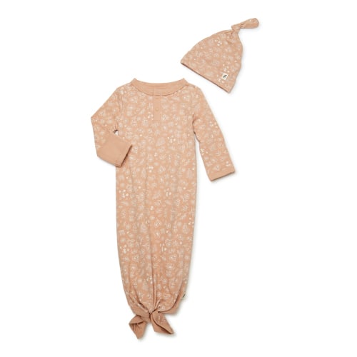 easy-peasy Baby Organic Print Gown and Hat Set, 2-Piece, Newborn-6/9 Months