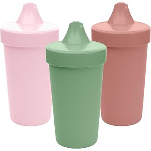 Re-Play Sippy Cups for Toddlers - 10 Oz. Reusable Spill Proof Cups for Kids, Dishwasher/Microwave Safe - Made in USA - Set of 3-3.13" x 6.25" - Blossom