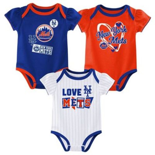 MLB New York Mets Infant Girls' 3pk White Bodysuit - 0-3M: Sports Team Logo Knit