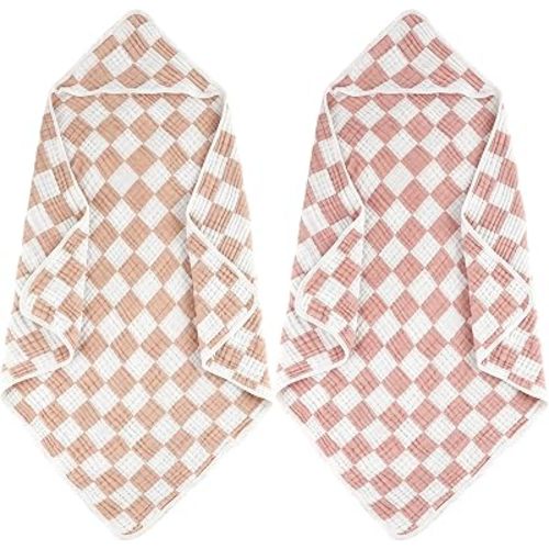 Hooded Baby Towels Soft Baby Bath Towels 32"x32" 2-Pack(Coffee&Pink)