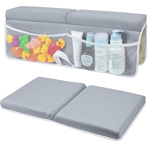 Baby Bath Kneeler and Elbow Rest Pad Set,Soft and Comfortable with 4 Toy Storage Bags,Non Slip and Quick Drying Thick Bath Kneeler and Elbow Rest Pad Set,Ideal Bath Kneeling Pad for Bathing Baby
