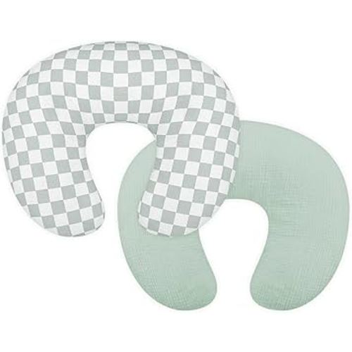 DILIMI Lot de 2 housses de coussin d'allaitement en mousseline, housses amovibles pour coussin d'allaitement, housse ultra douce et confortable pour bébé fille et garçon, vert et à carreaux