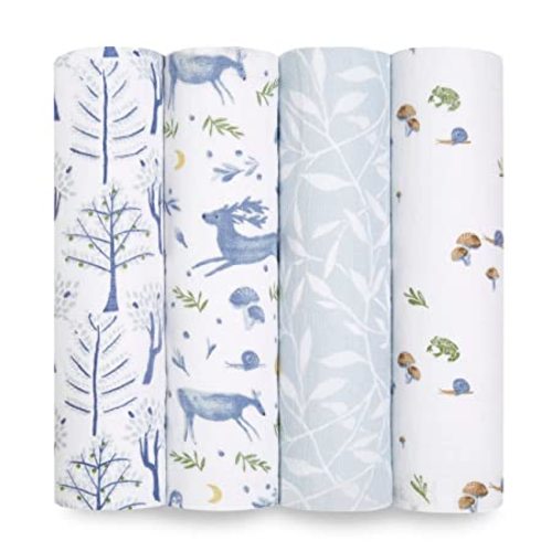 aden + anais Swaddle Blanket, 100% Organic Cotton Muslin Blankets for Girls & Boys, Baby Receiving Swaddles, Ideal Newborn & Infant Swaddling Set, 4 Pack, Outdoors