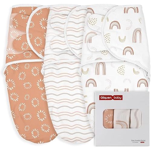GLLQUEN BABY Swaddles for Newborn - 3 Pack Swaddle 0-3 Months, Newborn Swaddle for Baby Boys and Girls, Soft Swddle Sack, Swaddle Blanket Wrap, Easy Change Swaddle, Rainbow & Waves
