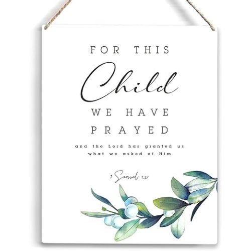 YCYD for This Child We Have Prayed Bible Verse Wood Sign Rustic 1 Samuel 1:27 Christian Wooden Hanging Plaque for Home Nursery Wall Art Decoration 8 x 10 Inches Present