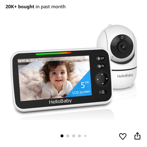 HelloBaby No WiFi Baby Monitor 5" Screen 30-Hour Battery Pan-Tilt-Zoom Video Upgrade with Camera and Audio, Night Vision, VOX, 2-Way Talk, 8 Lullabies and 1000ft Range