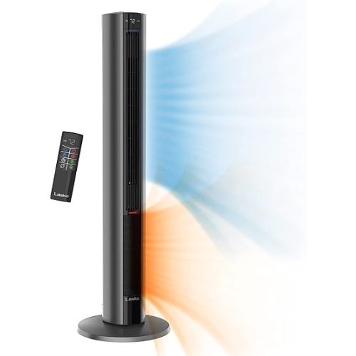 Lasko Oscillating All Season Tower Fan and Space Heater in One for Home with Adjustable Thermostat, Tip-Over Switch, 4 Fan Speeds, 3 Heat Settings and Remote Control, 42 Inches, 1500W, Gray, FH515