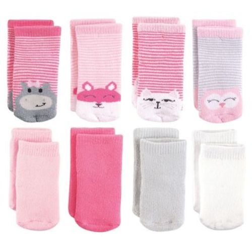 Luvable Friends Baby Girl Fun Essential Socks, Hippo Cat, 6-12 Months