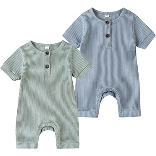Baby Boy Girl 2 Pack Solid Romper Short/Long Sleeve One Piece Jumpsuits Clothes Sets